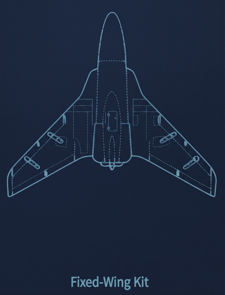 Conceptual illustration of a fixed-wing airframe. Not a product photograph.